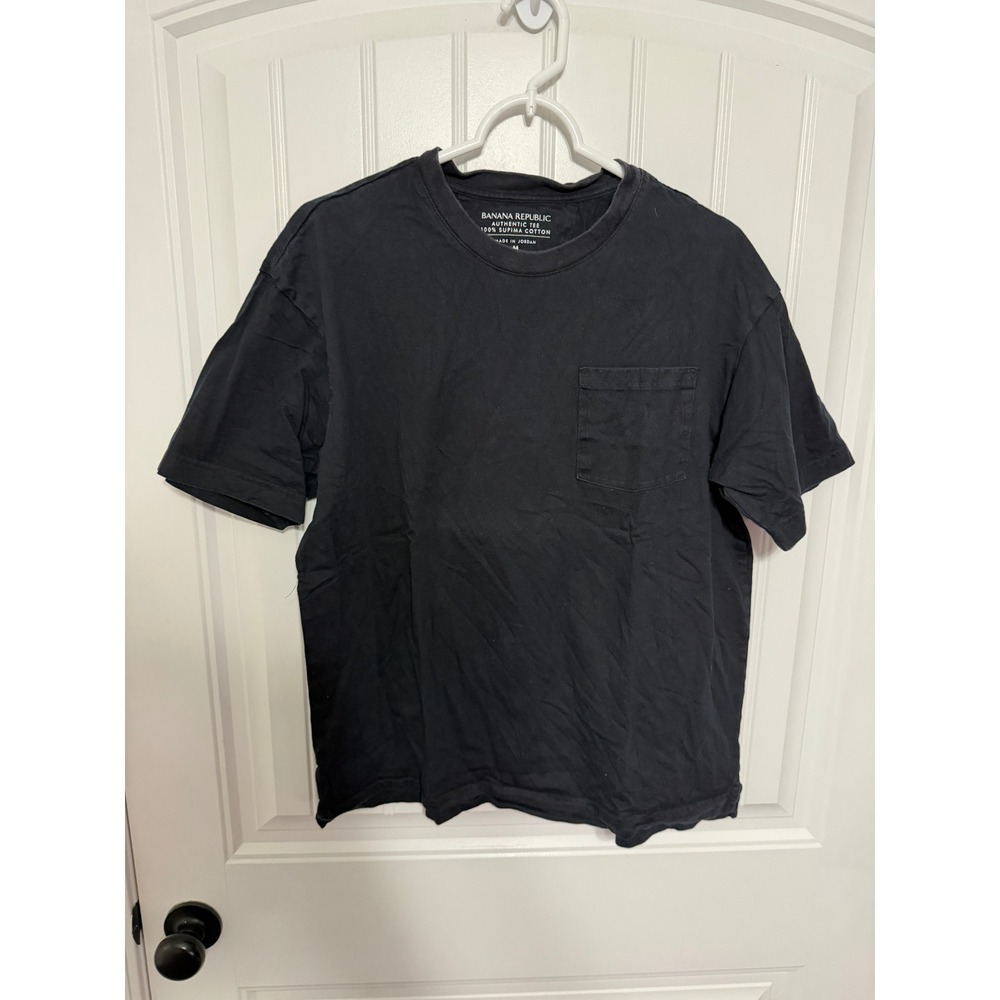 Banana Republic T-Shirt Mens Medium Authentic Tee Supima Cotton Pocket Black EUC